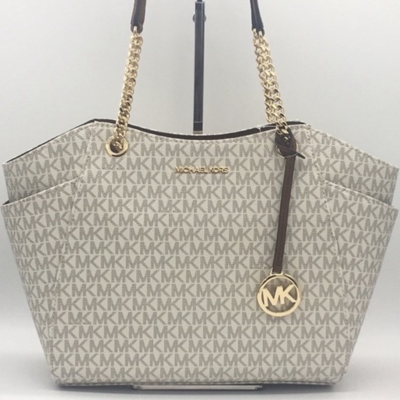 MICHAEL KORS LG CHAIN SHOULDER TOTE VANILLA - Picture 2 of 16